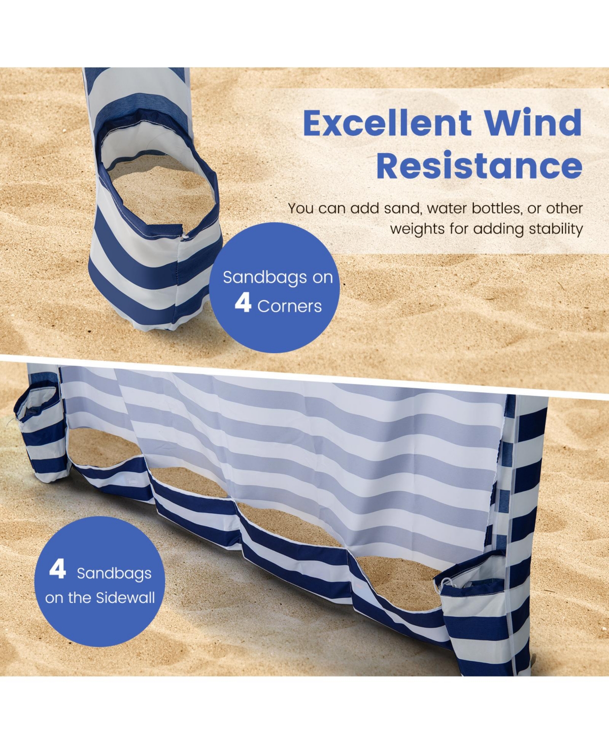 Slickblue 6 x 6 Feet Foldable Beach Cabana Tent with Carrying Bag and Detachable Sidewall