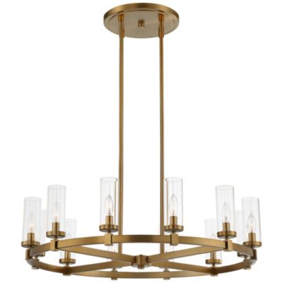 Aron Brass Gold Wagon Wheel Chandelier 36" Wide Modern Clear Glass Shade 12-Light Fixture for Dining Room House Foyer Kitchen Island Entryway