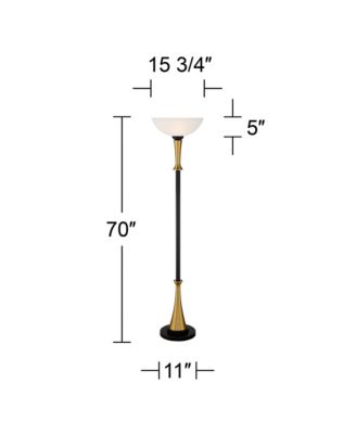 Burbank Modern Art Deco Torchiere Floor Lamp 70" Tall Black Brass Frosted White Glass Shade for Living Room Bedroom Office House