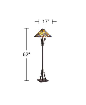 Rustic Mission Asian Floor Lamp 62" Tall Bronze Iron Jewel Tone Stained Art Glass Shade for Living Room Bedroom Office House Home