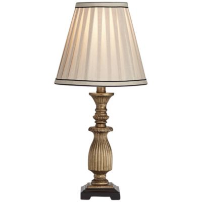 Ribbed Traditional Rustic Accent Table Lamp 18" High Antique Gold Beige Fabric Pleated Empire Shade for Bedroom Living Room Bedside Kids