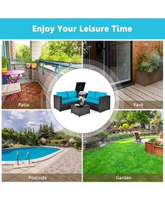 8PCS Outdoor Patio Rattan Furniture Set Cushion Loveseat Storage Table Turquoise