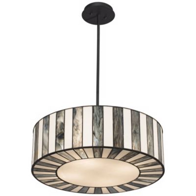 Black Drum Pendant Chandelier 20" Wide Tiffany Style Black White Striped Art Glass Fixture for Kitchen