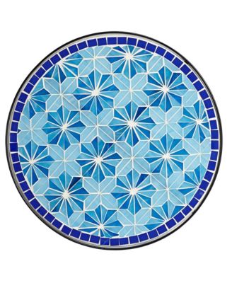 Blue Star Modern Black Metal Round Outdoor Accent Side Table 14" Wide with Lower Shelf Mosaic Tabletop Gracefully Curved Legs for Porch Patio Home House Balcony Spaces Deck