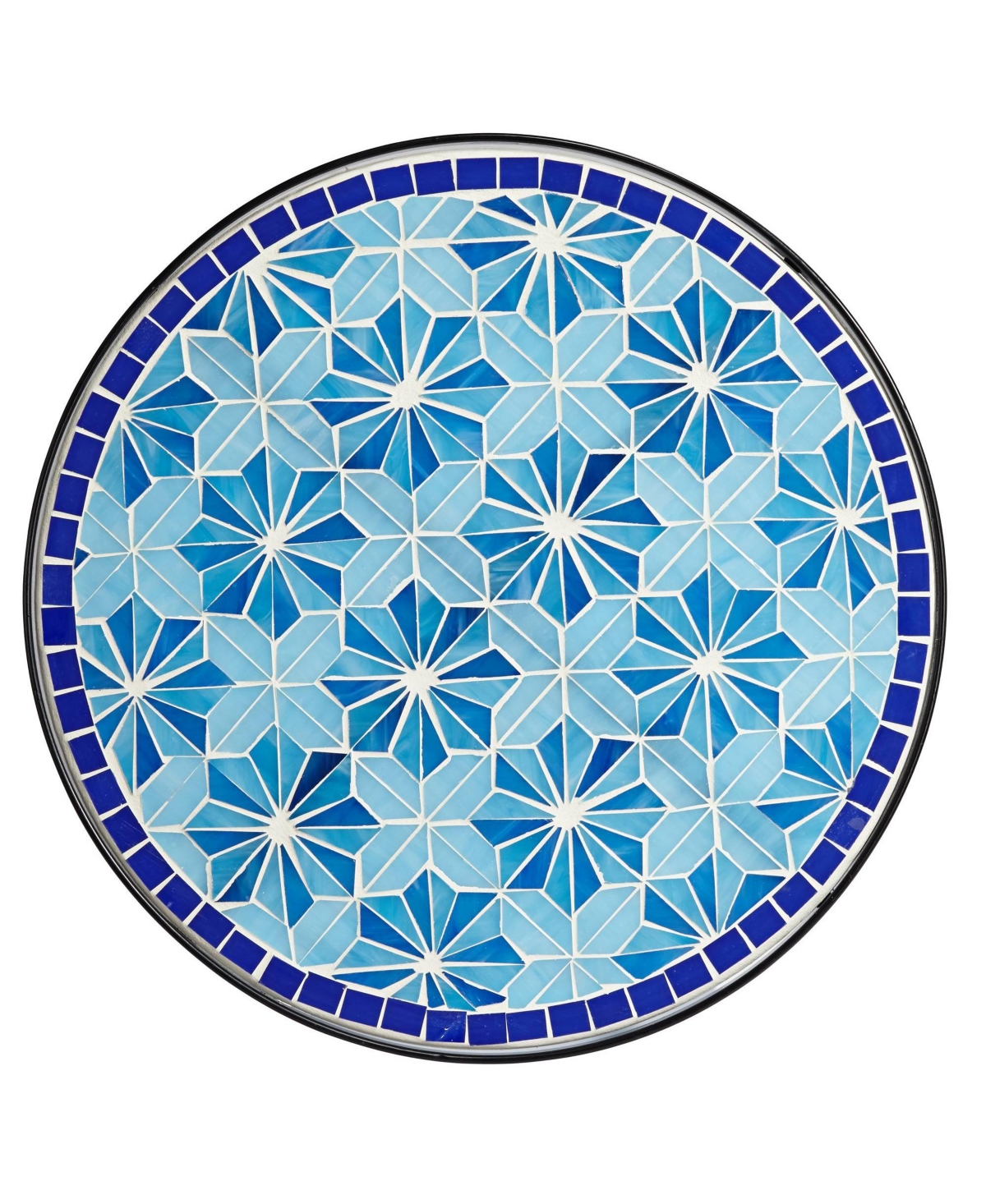 Teal Island Designs Blue Star Modern Black Metal Round Outdoor Accent Side Table 14" Wide with Lower Shelf Mosaic Tabletop Gracefully Curved Legs for
