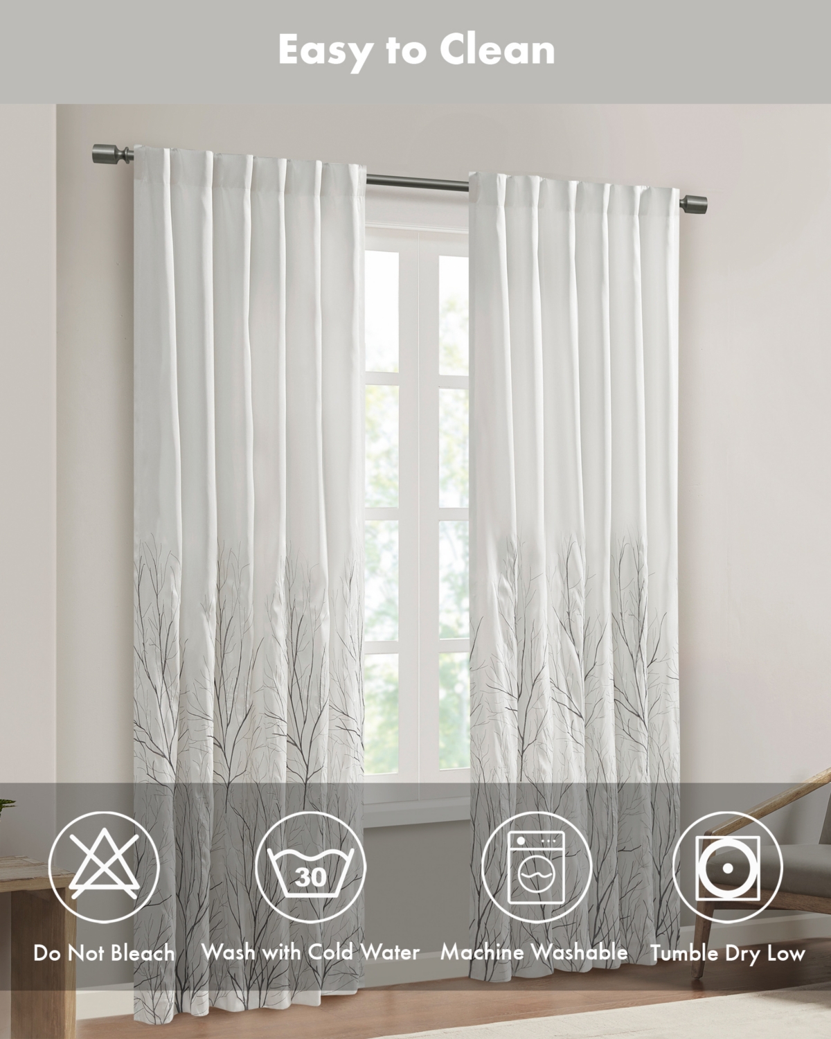 Madison Park Andora Botanical Embroidered Curtain Panel, 50
