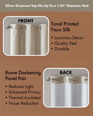 Como Tonal Printed Faux Silk Room Darkening Curtain for Bedroom, Grommet Top Design Panels Pair for Living Room, Width 42 length 95 inches 2 panels set, Green Window Panel