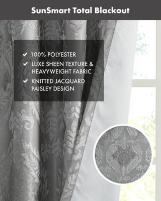 Amelia Knitted Jacquard Paisley Total Blackout Grommet Top Curtain Panel, Single Curtain with Privacy Lining for Bedroom and Living Room, Width 50 length 95 inches, Navy Window Panel