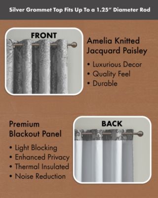 Amelia Knitted Jacquard Paisley Total Blackout Grommet Top Curtain Panel, Single Curtain with Privacy Lining for Bedroom and Living Room, Width 50 length 95 inches, Navy Window Panel