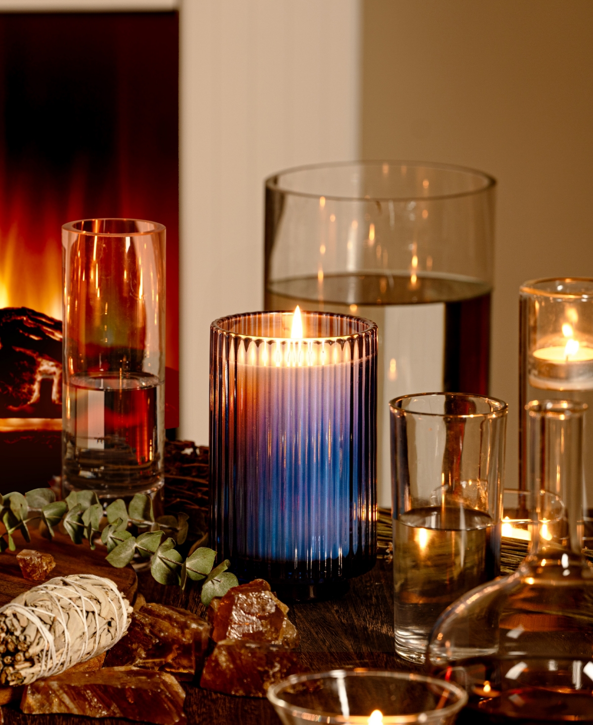 La Jolie Muse Amelie Candle, Eucalyptus Alpine Sage, 11 oz In Sapphire