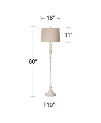 Traditional Vintage like Shabby Chic Standing Floor Lamp 60" Tall Antique White Washed Natural Linen Fabric Tapered Drum Shade Decor for Living Room Reading House Bedroom Home - 360 Lighting