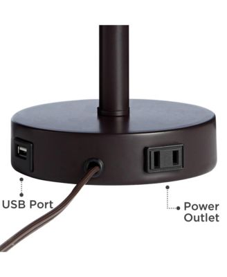 Trotter Modern Table Lamps 23 3/4" High Set of 2 Oiled Bronze with USB and AC Power Outlet in Base Burlap Shade for Living Room Home Desk