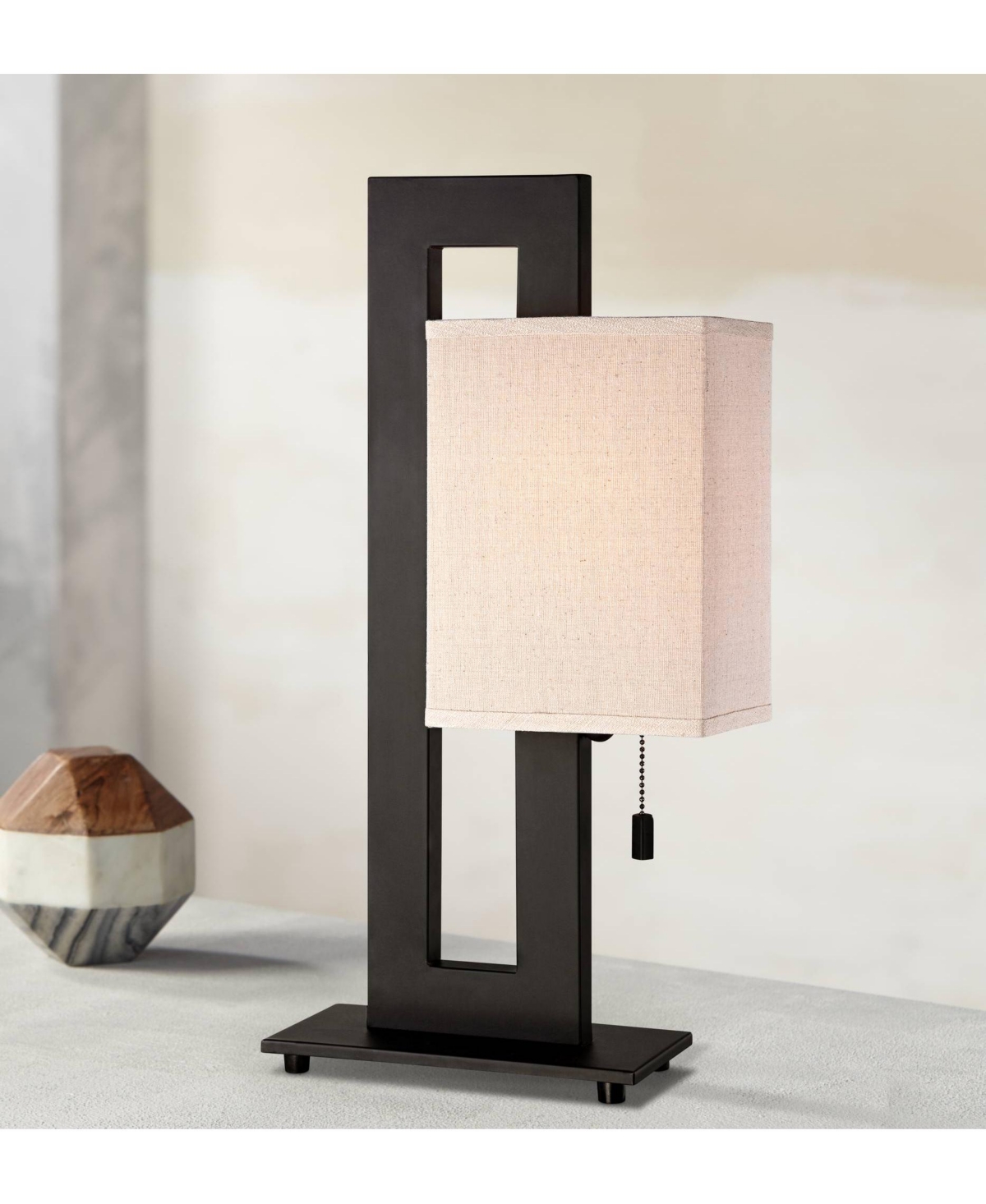 360 Lighting Modern Accent Table Lamp High Rich Espresso Bronze Brown Open Rectangular Metal Base Oatmeal Floating Box Shade for Living Room Bed