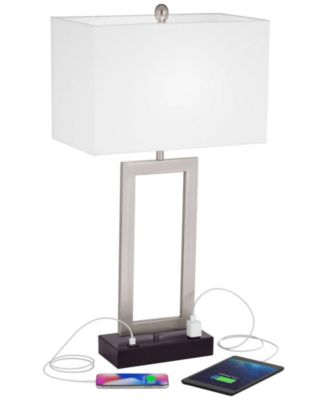 Todd Modern Table Lamp 30" Tall Steel Open Rectangle with USB and AC Power Outlet in Base White Shade for Bedroom Living Room Bedside