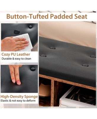 Wooden Shoe Bench 10-Cube Storage Organizer with Padded Cushion &amp; Umbrella Holder