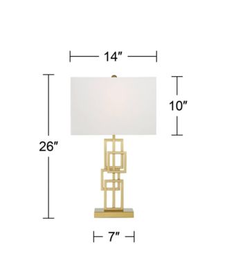 Gale Modern Mid Century Table Lamps 26" High Set of 2 Brushed Gold Grid Metal White Shade for Bedroom Living Room Bedside Nightstand Kids