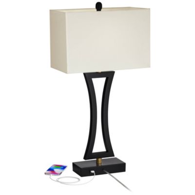 Roxie Modern Table Lamps 31" Tall Set of 2 Black Metal with USB Charging Port White Rectangular Shade for Bedroom Living Room Bedside