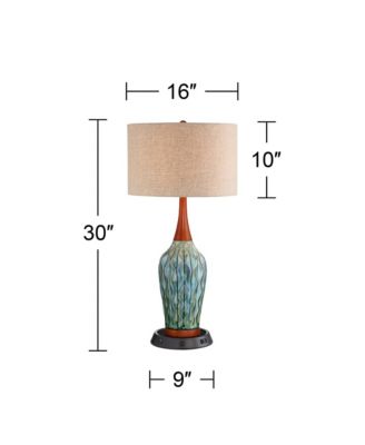Rocco Modern Mid Century Table Lamp 30" Tall Blue Teal Ceramic with Dimmable USB Workstation Base Linen Drum Shade for Living Room Home