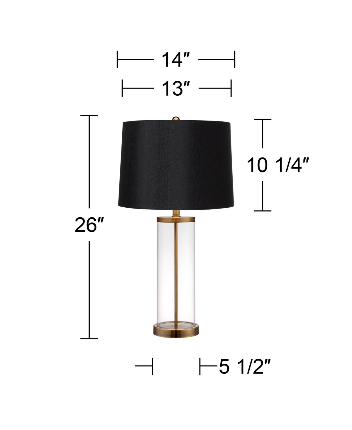 360 Lighting Modern Table Lamp Fillable High Warm Gold Clear Glass Cylinder Black Hardback Drum Shade Decor for Living Room Bedroom House Bedside