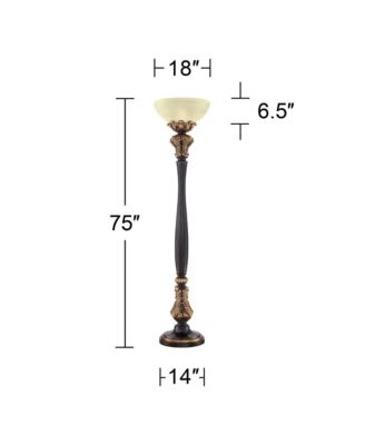 Rita Vintage Rustic Torchiere Floor Lamp 75" Tall Acanthus Leaf Carved Wood Frosted Glass Shade for Living Room Bedroom Office House