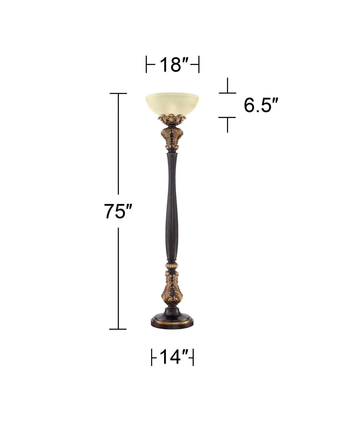 Barnes and Ivy Rita Traditional Victorian Torchiere Floor Lamp Tall Carved Wood Amber Glass Shade Foot Dimmer Standing Light for Living Room Readi