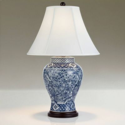 Traditional Jar Table Lamp with USB Charging Port 27" Tall Blue White Porcelain Bell Shade Living Room Bedroom House