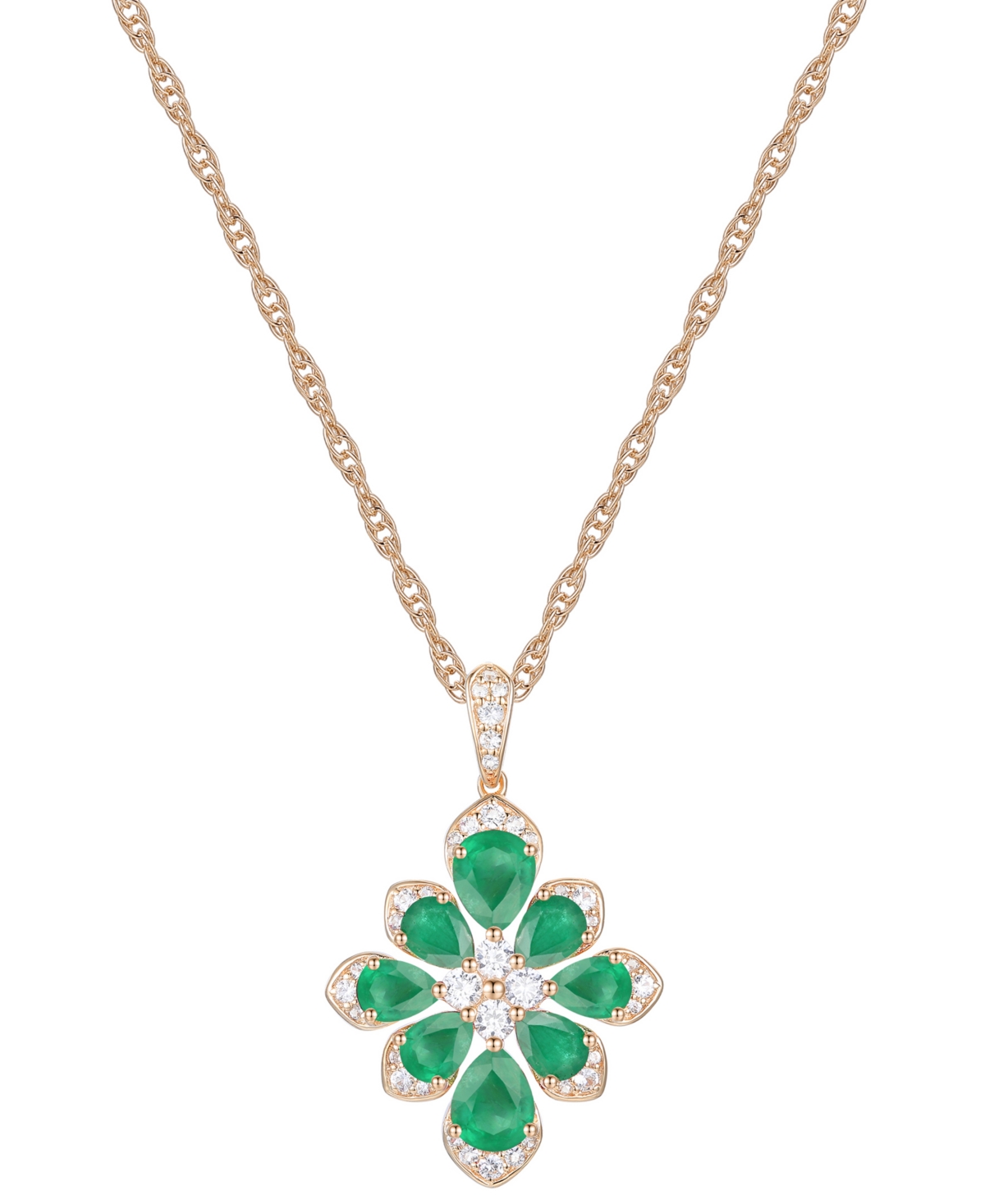 Macy's Emerald (1-3/4 Ct. T.w.) & Diamond (1/4 Ct. T.w.) Fancy 18" Pendant Necklace In 14k Gold (also In Ru In Emerald