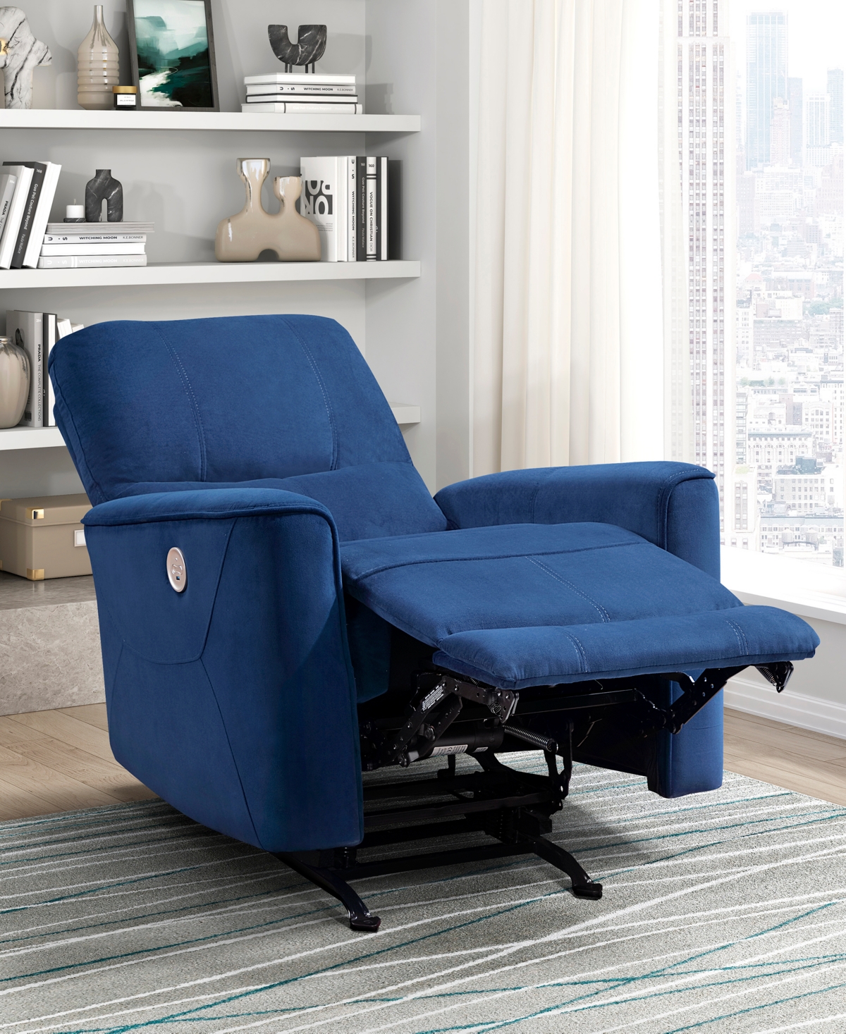 Homelegance White Label Elevated 35" Power Rocker Reclining Chair In Navy