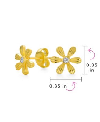Simple Dainty CZ Accent My Sun Shine Sunflower Flower Daisy Stud Earrings  Gold Plated Sterling Silver