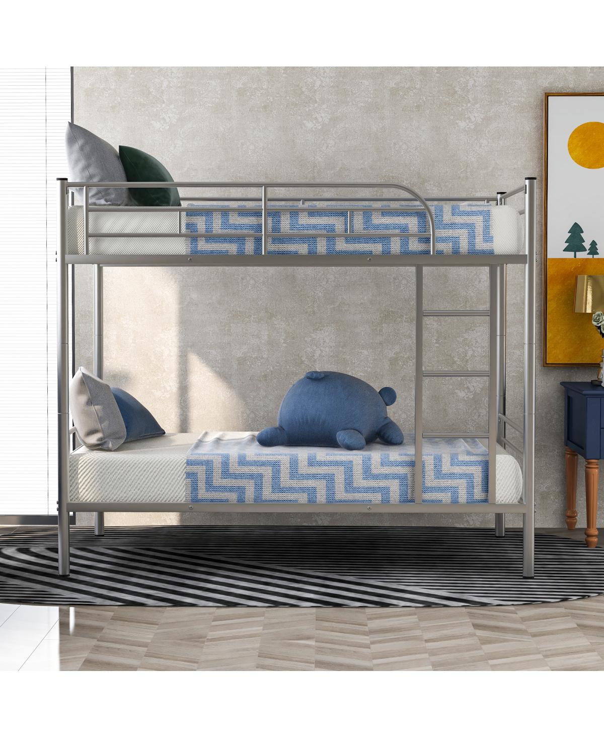 Simplie Fun Twin Over Twin Metal Bunk Bed (Silver)