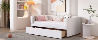 Twin Size Upholstered Daybed With Ergonomic Design Backrest And 2 Drawers