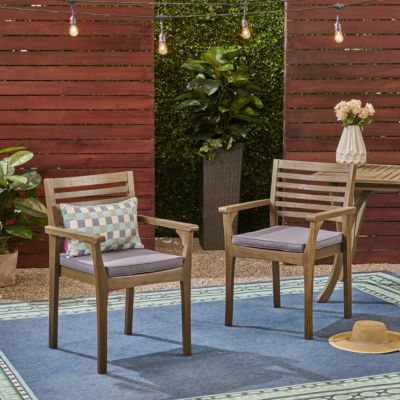 Sophisticated Gray Acacia Patio Dining Chair Set with Wicker Seats