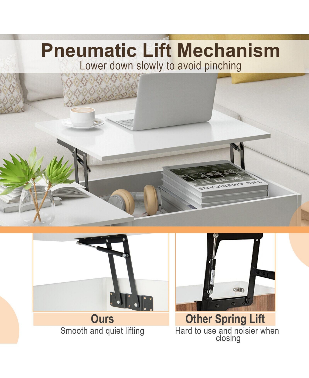 Slickblue Modern Coffee Table with Lift Tabletop and Storage Compartments
