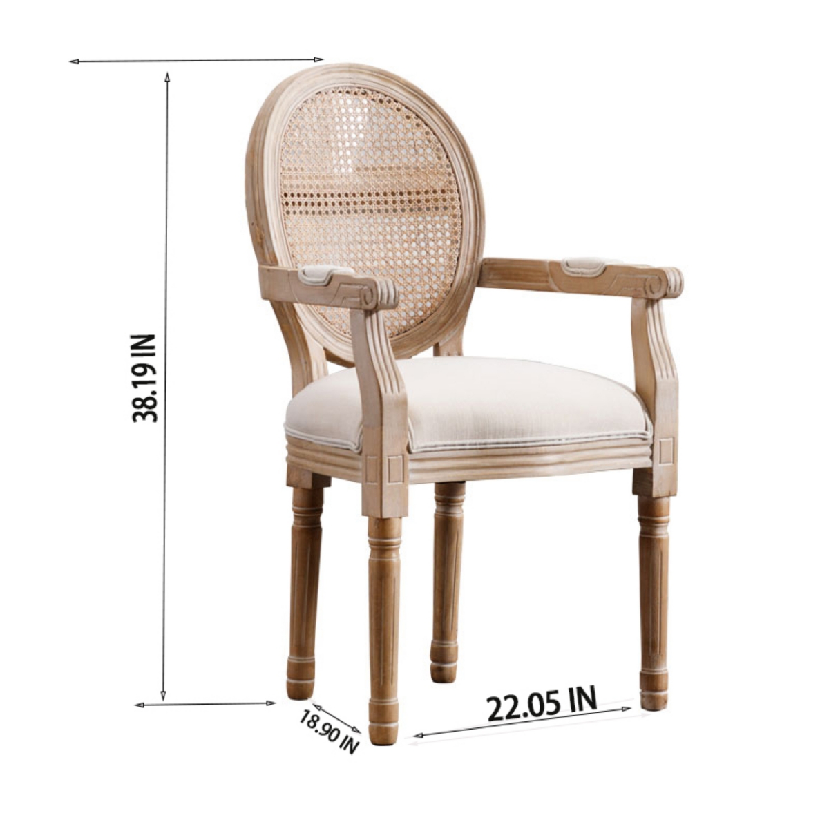 Streamdale Furniture French Vintage Upholstered Fabric Dining Armchair, Beige