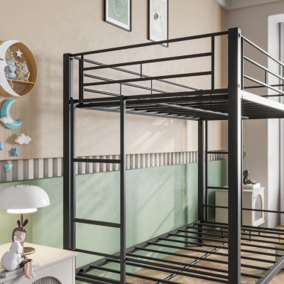 Heavy Duty Twin Over Twin Metal Bunk Bed with Shelf
