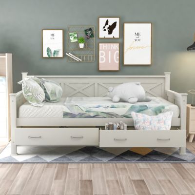 Twin Size Wooden Modern And Rustic Casual Style Daybed, Cream