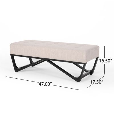 Modern Tufted Collection features a fabric upholstered bench with black geometric legs, offered as a stylish bench