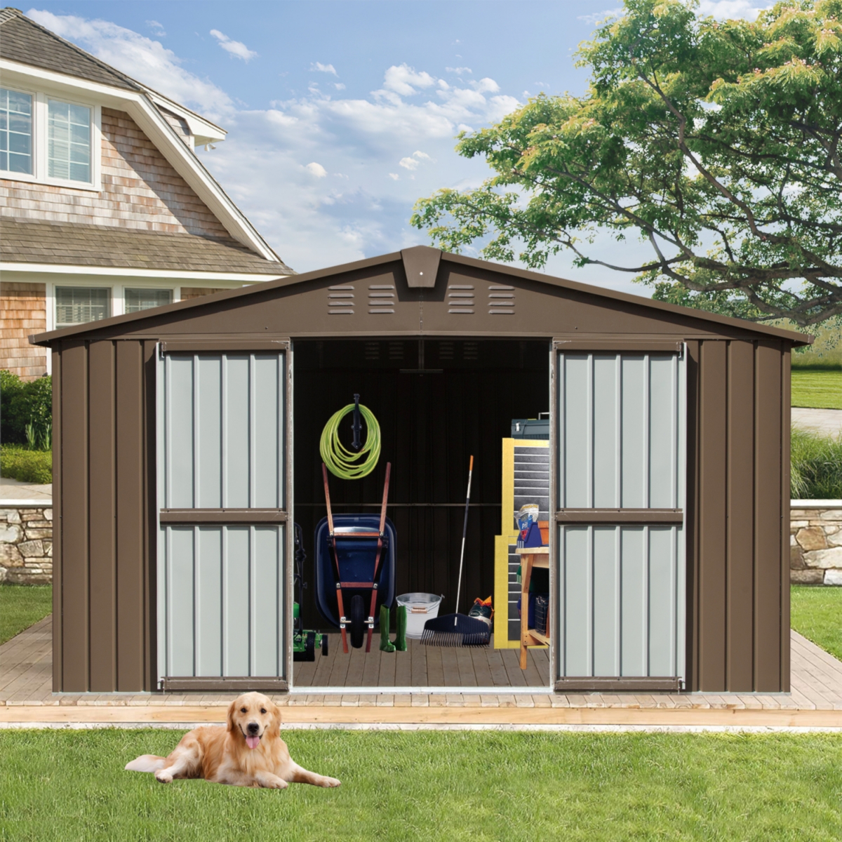 Streamdale Furniture Spacious Rust-Proof Storage Shed with Elevated Height and Light-Inviting Windows