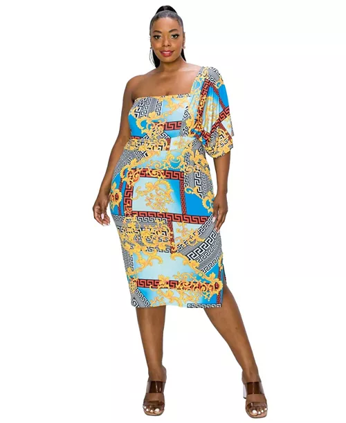 plus size sofia one shoulder midi dress
