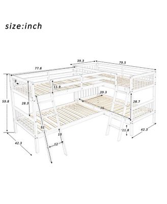 L-Shaped Bunk Bed With Ladder, Twin Size