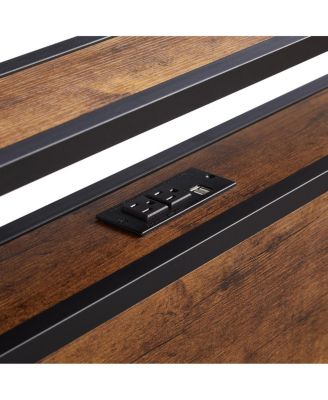 Queen Metal USB, LED Lights, Storage Platform Bed Frame