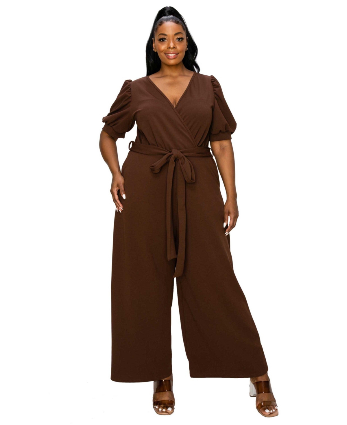 Plus Size Iris Surplice Belted Pocket Jumpsuit - Neon pink