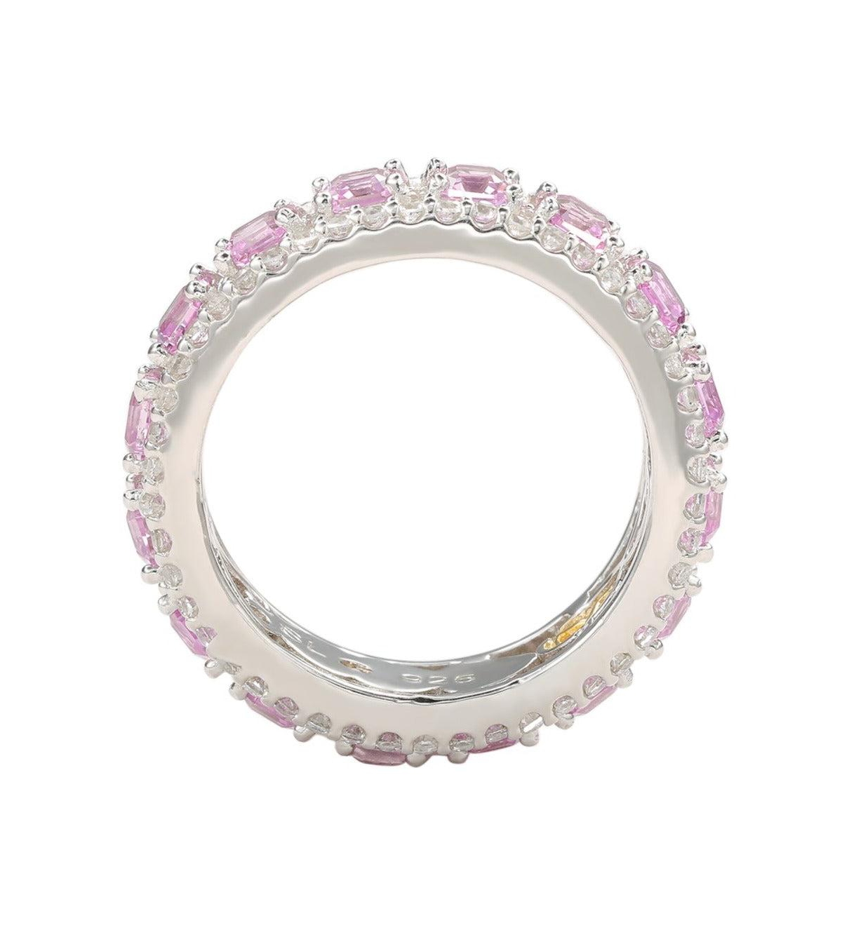 Suzy Levian New YorkSapphire & Lab-Grown White Sapphire Asscher Cut Modern Eternity Band Ring in Sterling Silver by Suzy Levian - Pink