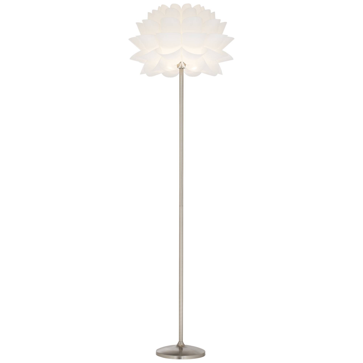 Possini Euro Design Modern Art Deco Floor Lamp Standing Tall Brushed Steel Silver Metal Thin ColumnAcrylic Petal Flower Shade Decor for Liv