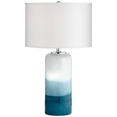 Modern Table Lamp with USB Charging Port and Nightlight LED 25" High Blue Art Glass White Shade for Bedroom Desk (Color May Vary)