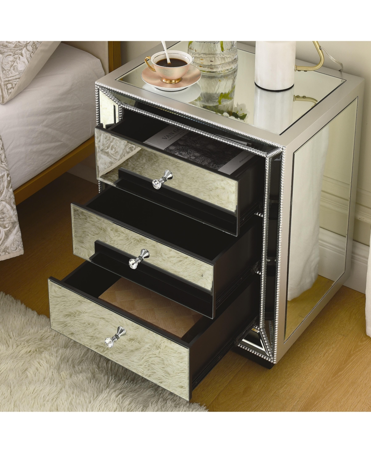 Streamdale Furniture Pearl Silver Mirrored 3-Drawer Cabinet