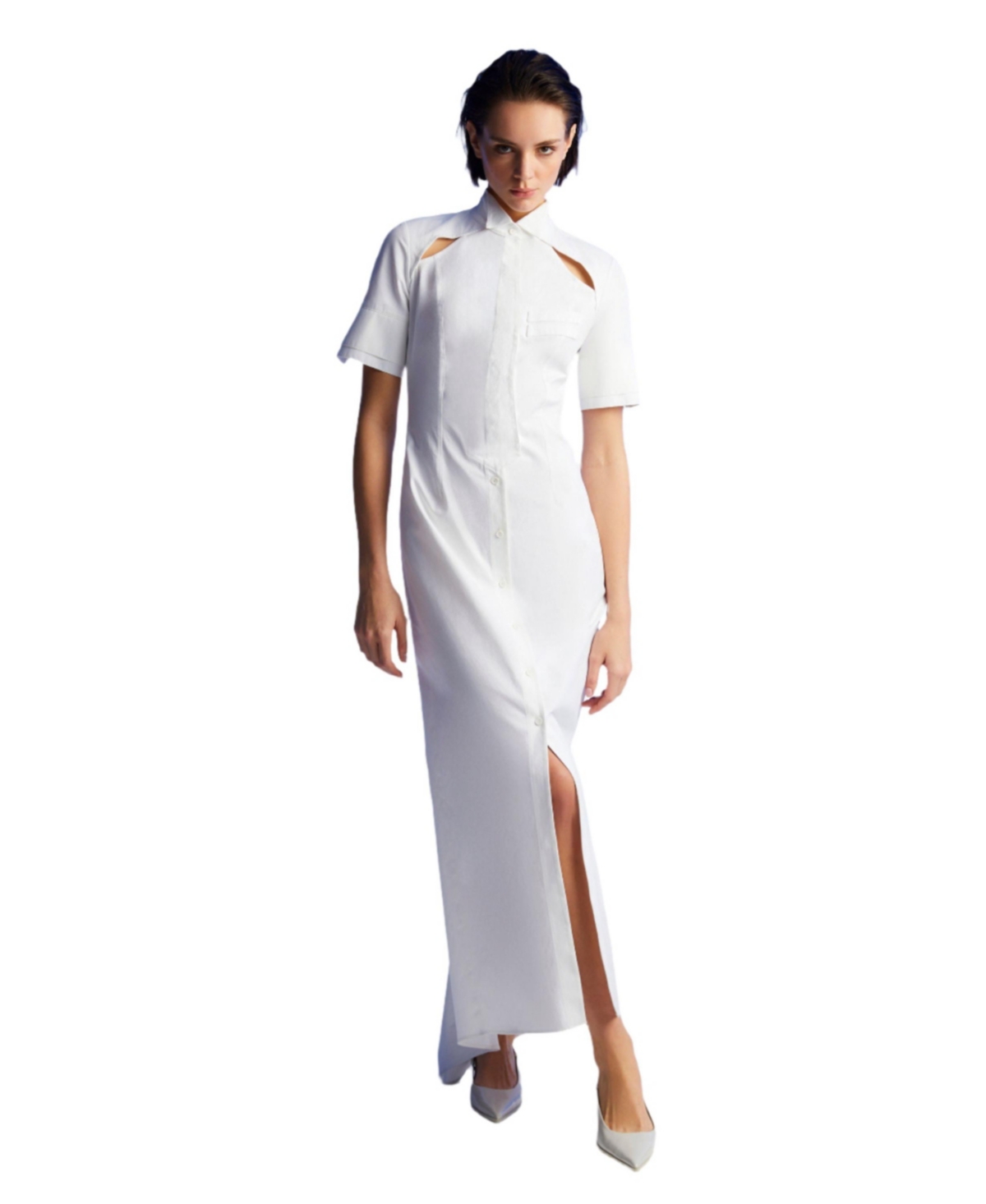 Women's Cut-Out Dress with Tail - Open white