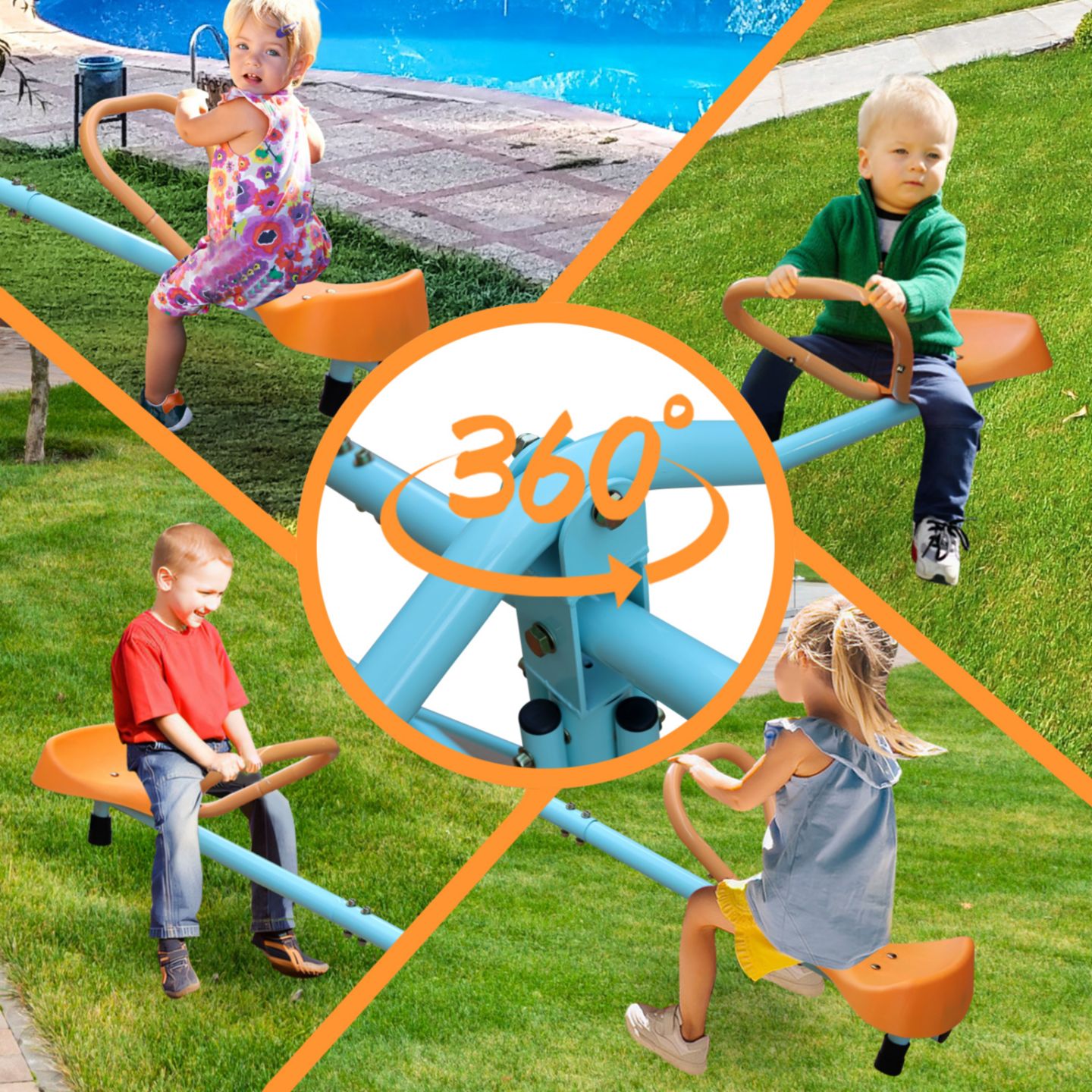 Детская игрушка Streamdale Furniture Spinning Seesaw and Swivel Teeter Totter, Stainless Steel, 4-Seat, Ages 3-8, цвет: Разноцветный — фото 7