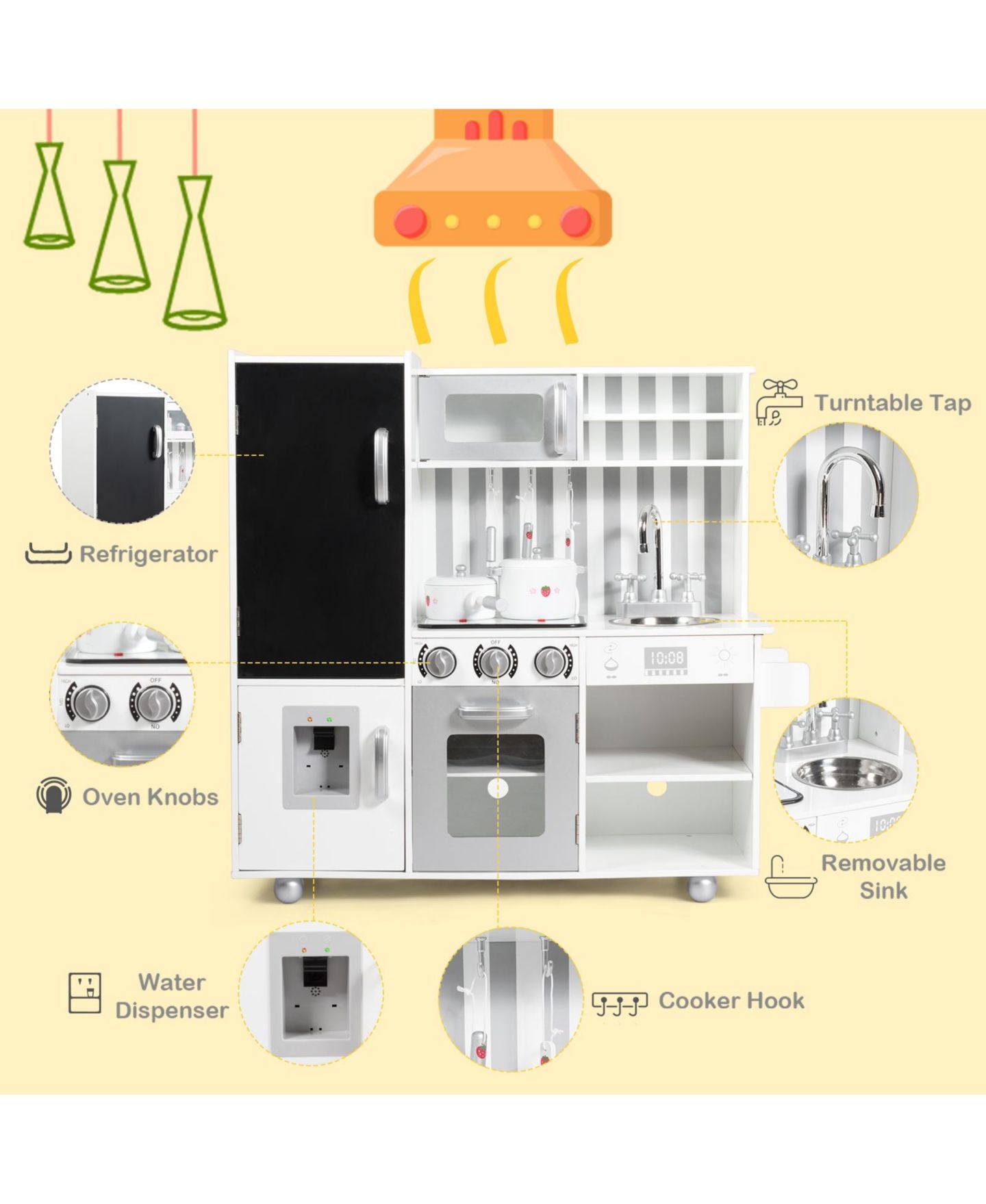 Детская игрушка SUGIFT Wooden Pretend Play Kitchen with Simulated Sound, Ages 3+, цвет: Белый — фото 6