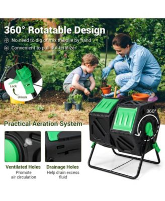 Dual Chamber Garden Compost Tumbler with Sliding Doors